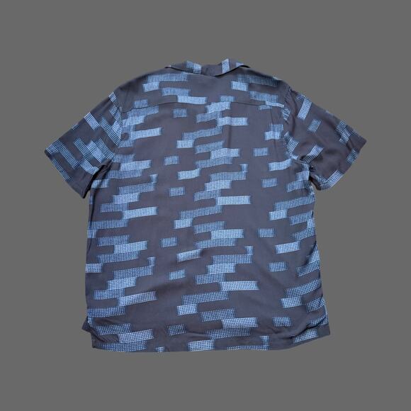 Opem Edit Relax Geo Pattern Camp Shirt Navy Ambient Stripe Size L NWT - Picture 7 of 7